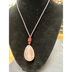 Pink Marbled Pendant Necklace with adjustable brown cord